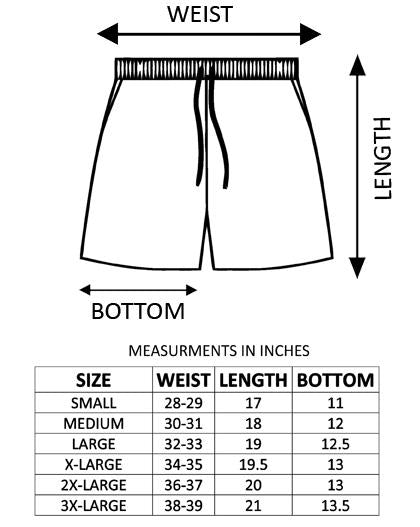 Shorts size chart diagram.