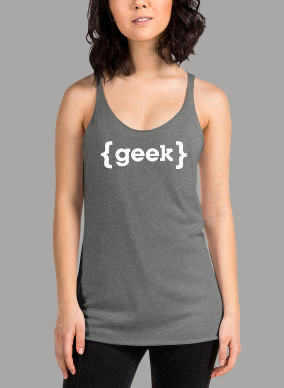 GEEK Women's Tank Top featuring a racer back style and curved back hem, made from quick-drying Neoteric™ fabric.