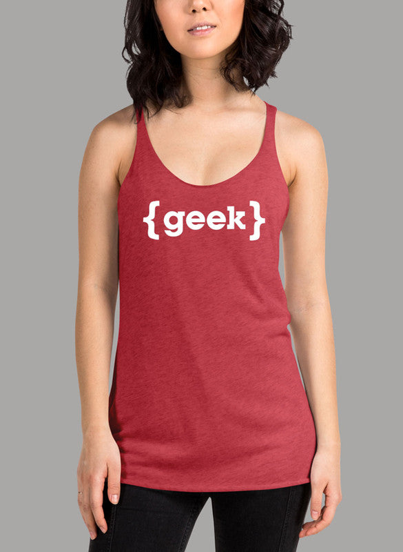 GEEK Women's Tank Top featuring a racer back style and curved back hem, made from quick-drying Neoteric™ fabric.