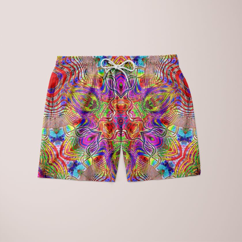 Geltab Trine Shorts featuring a unique full print design, made from 100% microfiber, showcasing comfort and style.