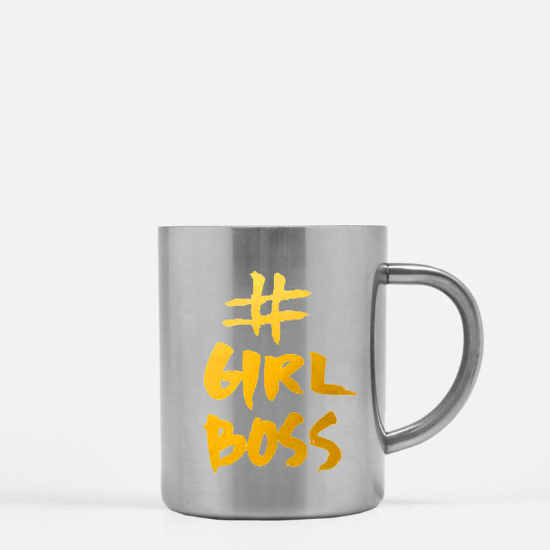 A stylish Girl Boss Gold & Silver Mug featuring a gold metallic coating, perfect for coffee or tea, showcasing elegance and ambition.