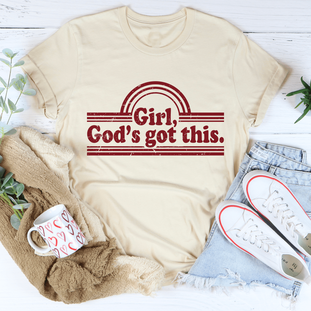 Girl God's Got This Tee in soft ring-spun cotton, featuring double stitching for durability and a stylish design.