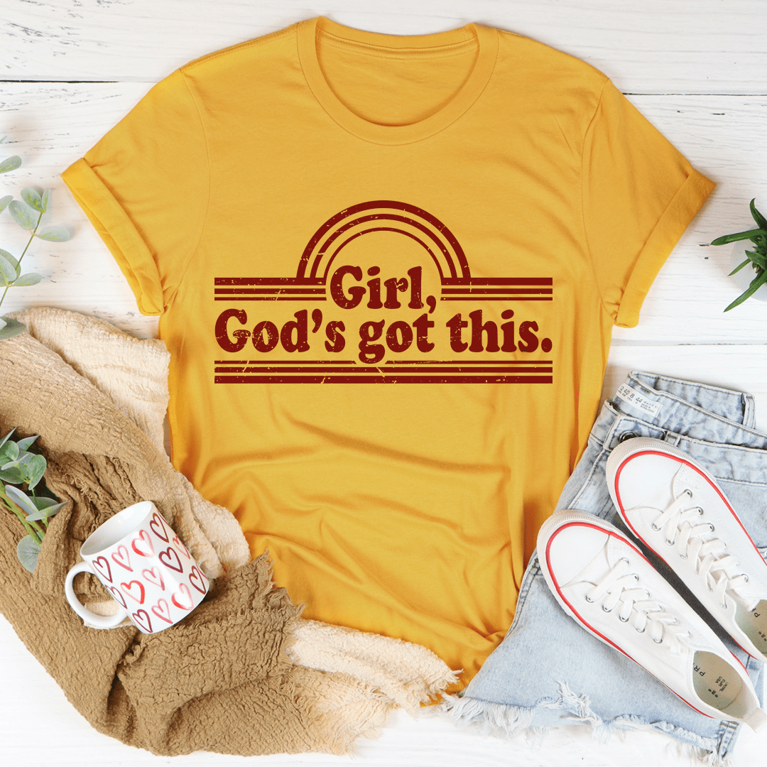 Girl God's Got This Tee in soft ring-spun cotton, featuring double stitching for durability and a stylish design.