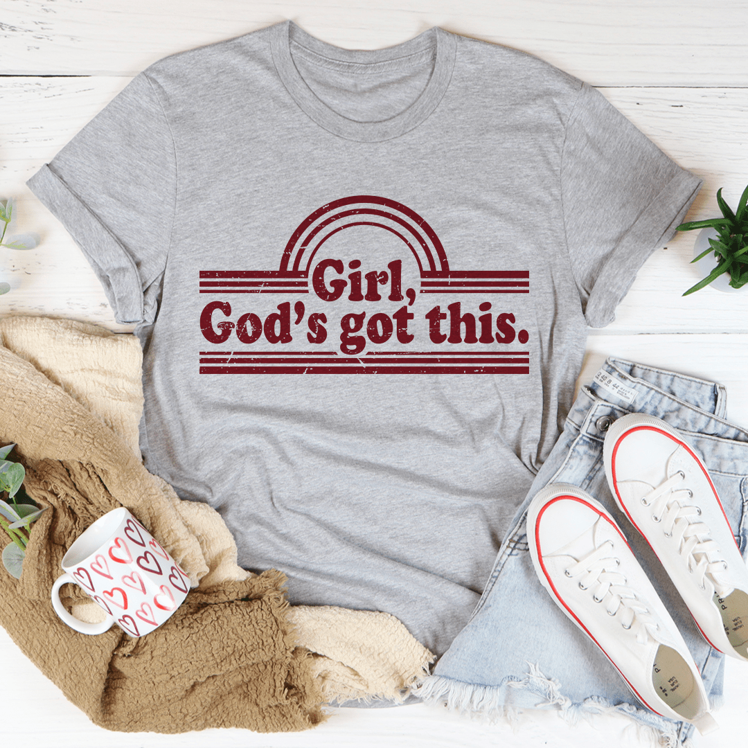 Girl God's Got This Tee in soft ring-spun cotton, featuring double stitching for durability and a stylish design.