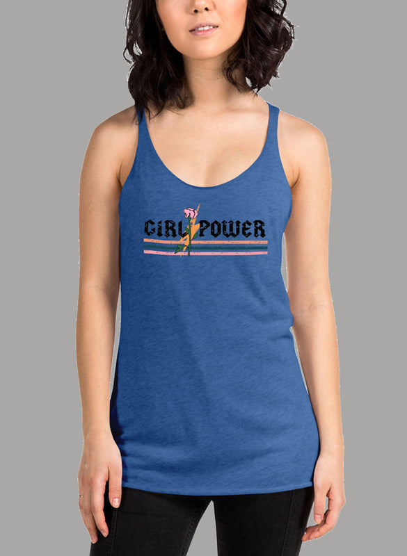 Girl Power Rose Women's Tank Top featuring a racer back style and curved hem, made from quick-drying Neoteric fabric.