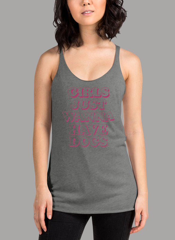 Girls Just Wanna Women's Tank Top in a stylish racer back design, showcasing its curved back hem and Neoteric™ fabric.