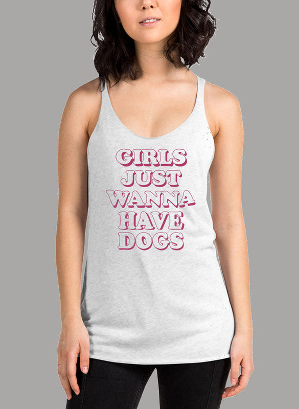 Girls Just Wanna Women's Tank Top in a stylish racer back design, showcasing its curved back hem and Neoteric™ fabric.