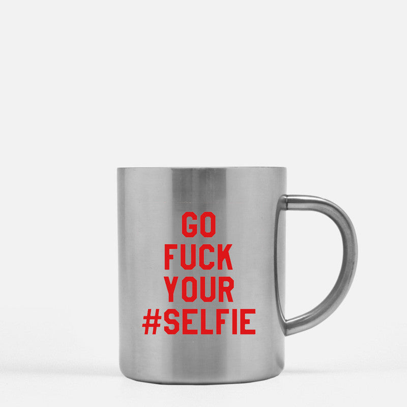 Go Fuck Your Selfie Gku Gold & Silver Mug with a unique design, showcasing a gold metallic coating on ceramic material.