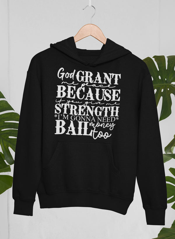 God Grant Me Peace Hoodie featuring a unique artistic design, adjustable hood, and cozy fleece lining, perfect for casual wear.