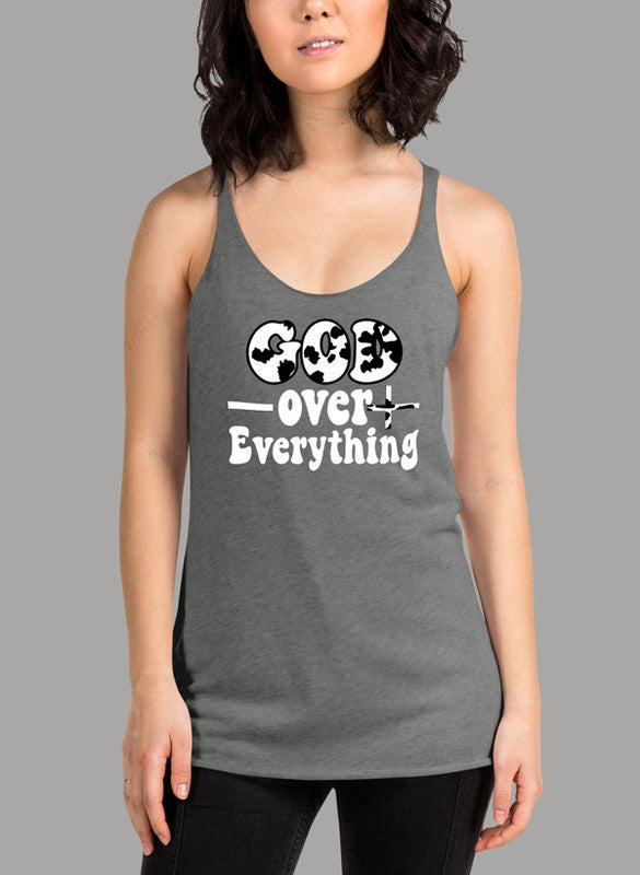 God Over Everything Women's Tank Top featuring a racer back design and curved hem, made from quick-drying Neoteric fabric.