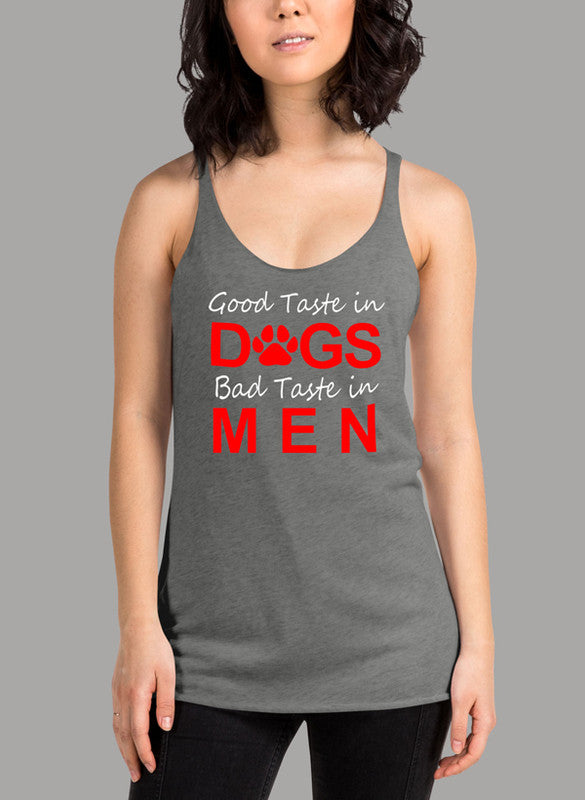 Good Taste In Dogs Women's Tank Top featuring a racer back style and curved hem, made from quick-drying Neoteric™ fabric.