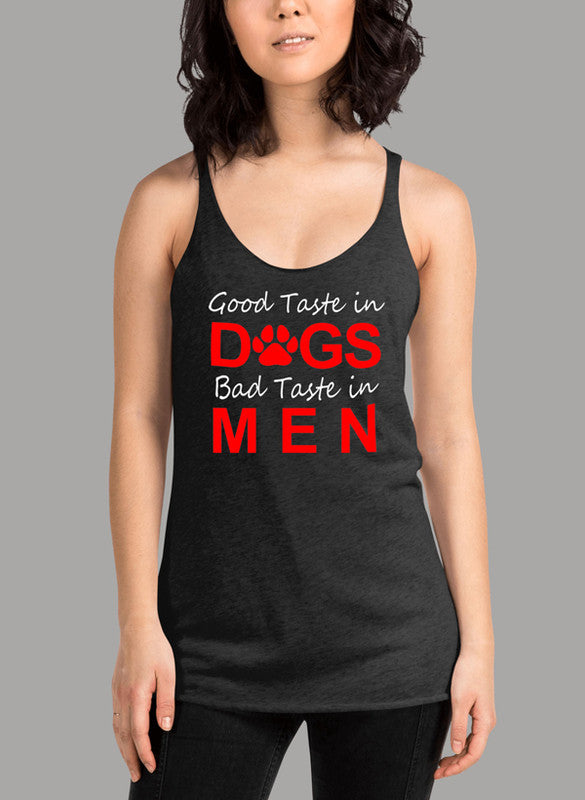 Good Taste In Dogs Women's Tank Top featuring a racer back style and curved hem, made from quick-drying Neoteric™ fabric.