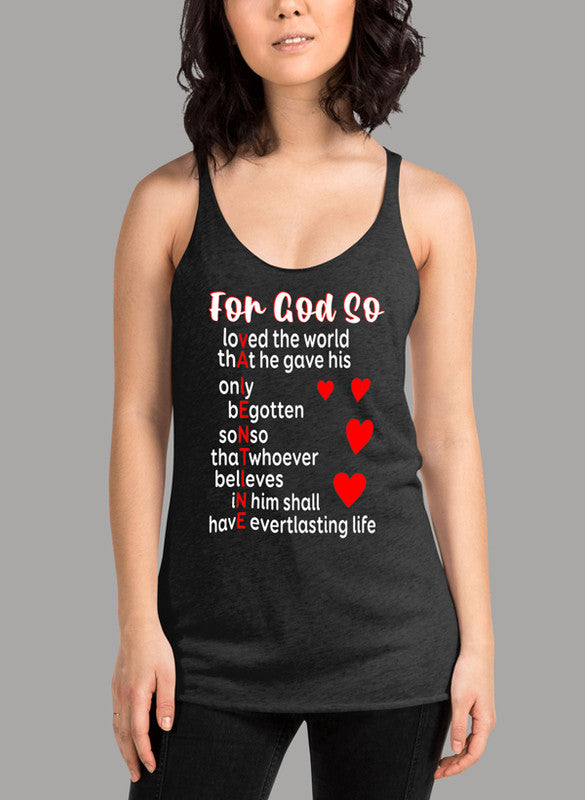 God Valentines Day Women's Tank Top featuring a racer back style and curved hem, made from quick-drying Neoteric fabric.