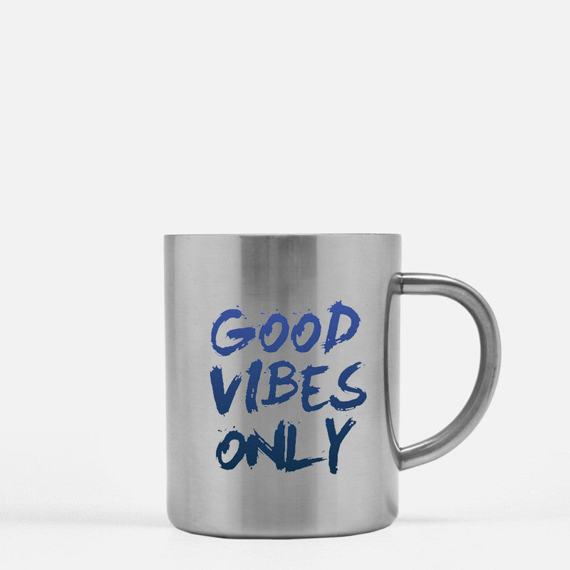 Good Vibes Only Gold & Silver Mug with elegant design and metallic finish, perfect for enjoying beverages.