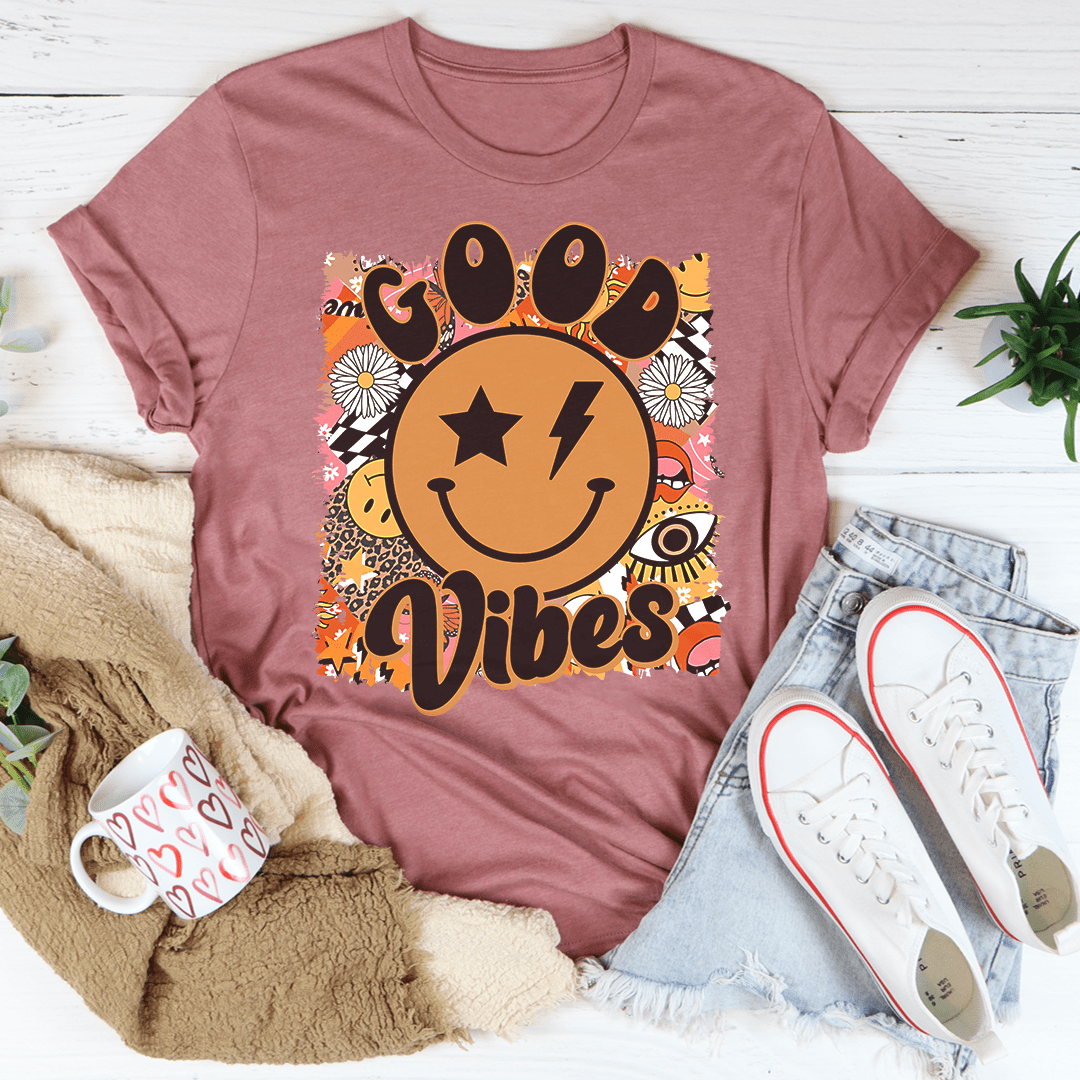 Good Vibes Tee made from soft ring-spun cotton, featuring durable double stitching and a comfortable fit.