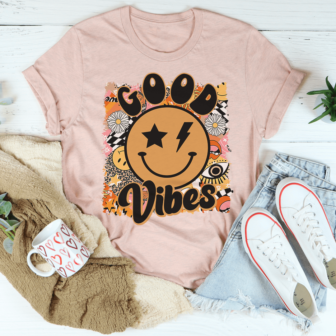 Good Vibes Tee made from soft ring-spun cotton, featuring durable double stitching and a comfortable fit.