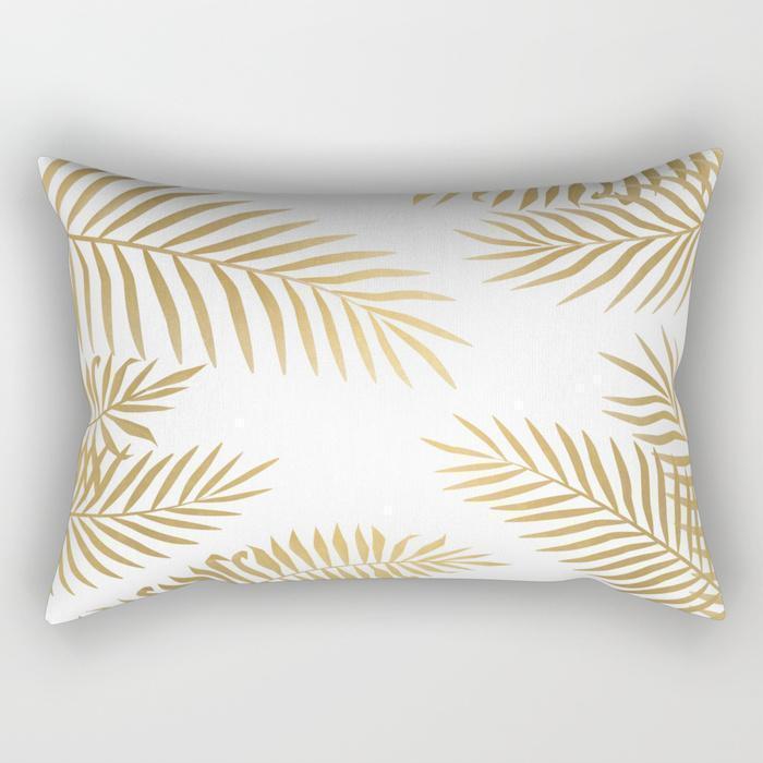 Golden Leaf Rectangle Pillow featuring a stunning golden leaf design on a soft polyester fabric, perfect for home decor.