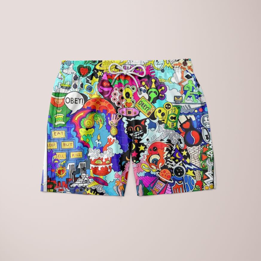 Gorilla Radio Shorts featuring a unique full print design, made from 100% microfiber, showcasing comfort and style.