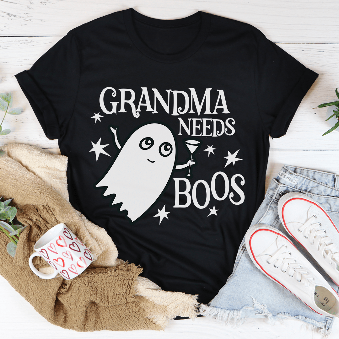 A comfortable Grandma Needs Boos Tee made from soft ring-spun cotton, featuring double stitching for durability and a fun design.