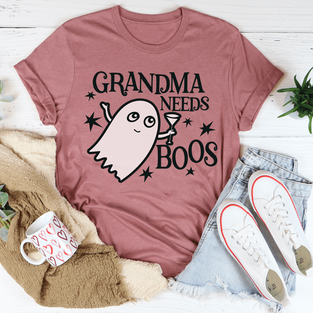 A comfortable Grandma Needs Boos Tee made from soft ring-spun cotton, featuring double stitching for durability and a fun design.