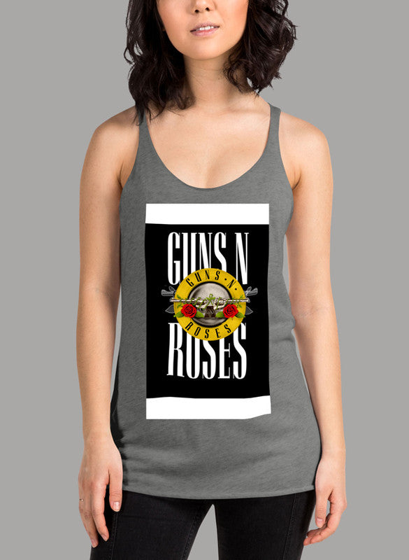 GUNS ROSES J Women's Tank Top featuring a racer back style and curved back hem, made from quick-drying Neoteric™ fabric.