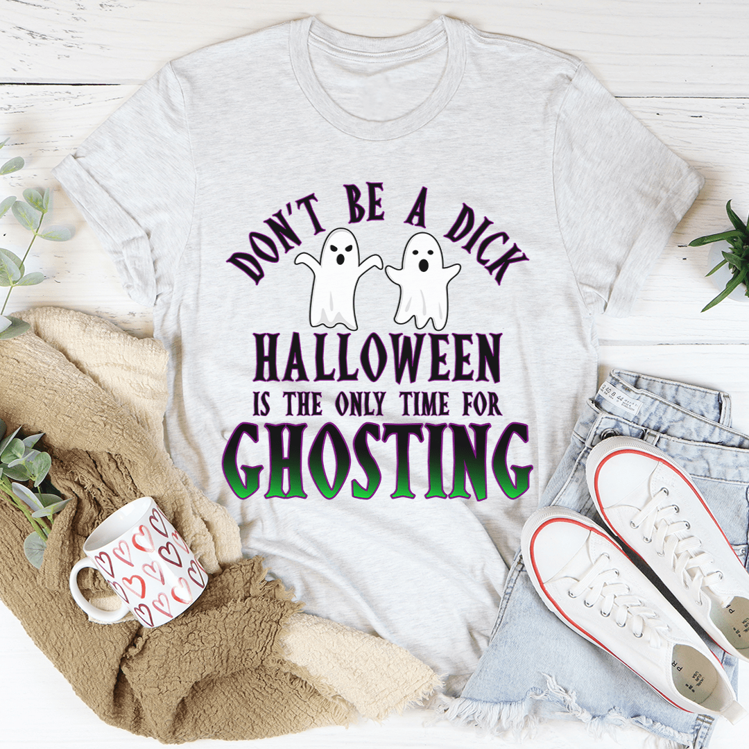 A stylish Halloween-themed t-shirt featuring a playful ghost design, made from soft ring-spun cotton with double stitching for durability.