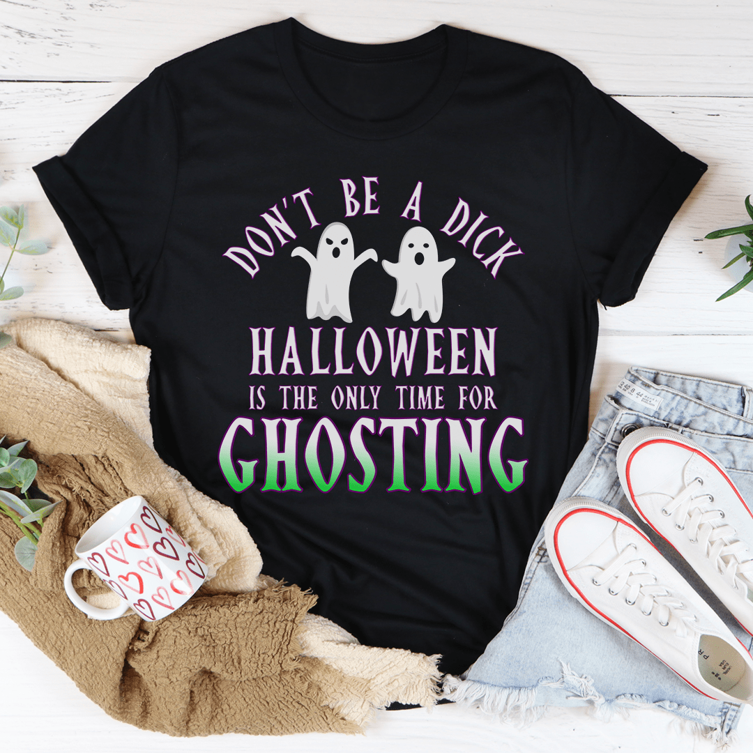 A stylish Halloween-themed t-shirt featuring a playful ghost design, made from soft ring-spun cotton with double stitching for durability.