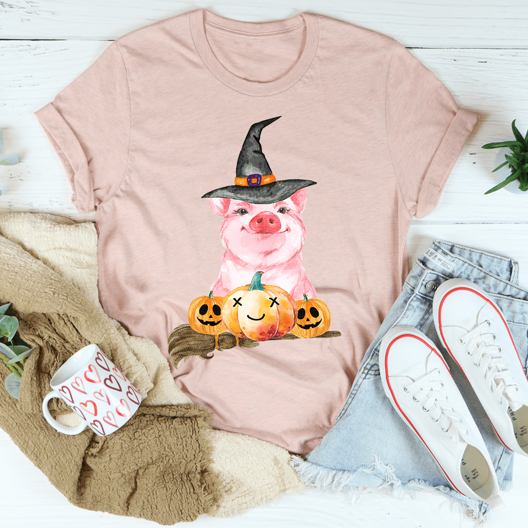 A cozy Halloween Pig Tee featuring a playful pig design, perfect for Halloween celebrations.