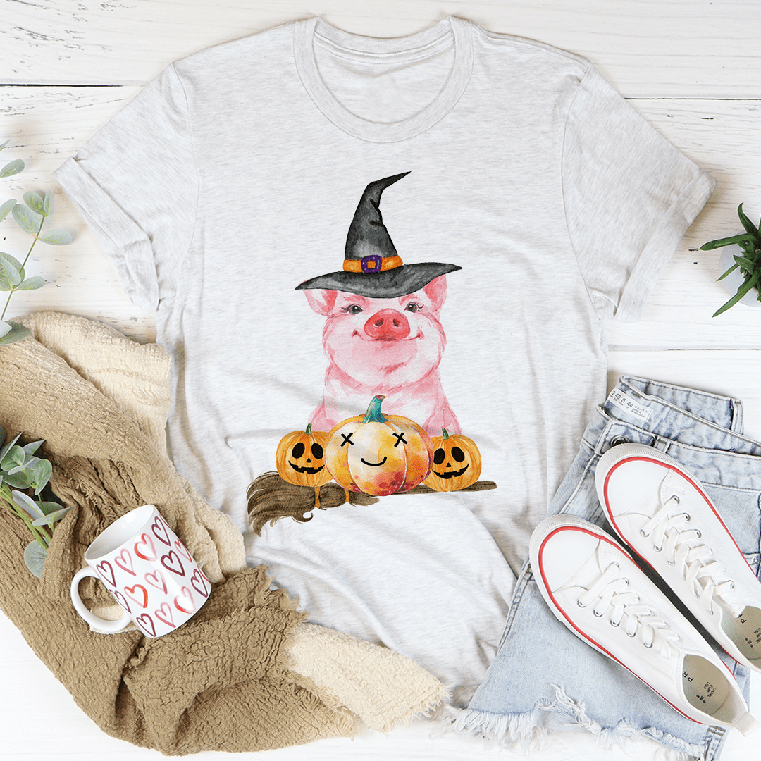 A cozy Halloween Pig Tee featuring a playful pig design, perfect for Halloween celebrations.