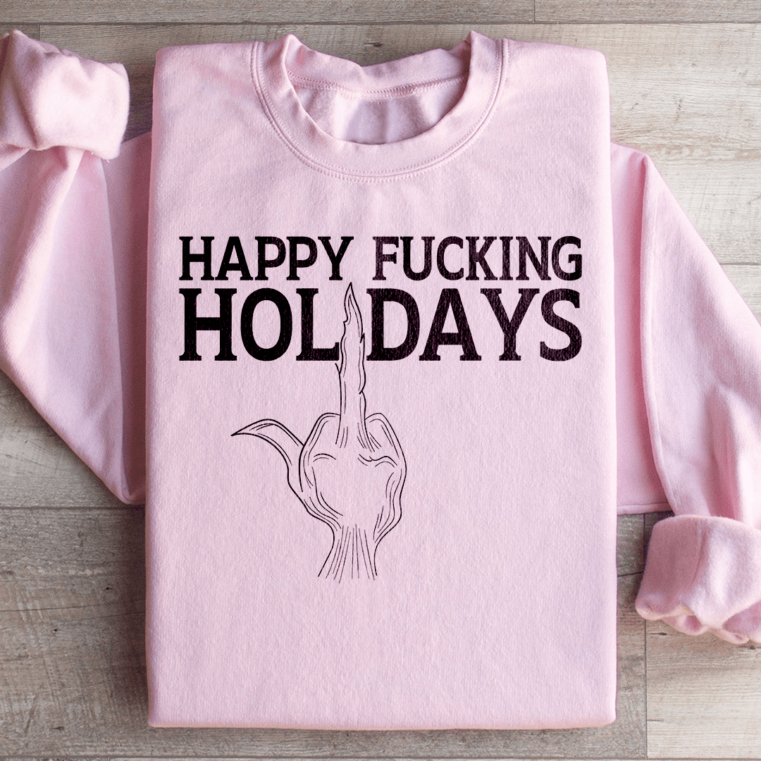 Cozy Happy Holidays sweats featuring unique designs by top artists, made from cotton/poly fleece blend.