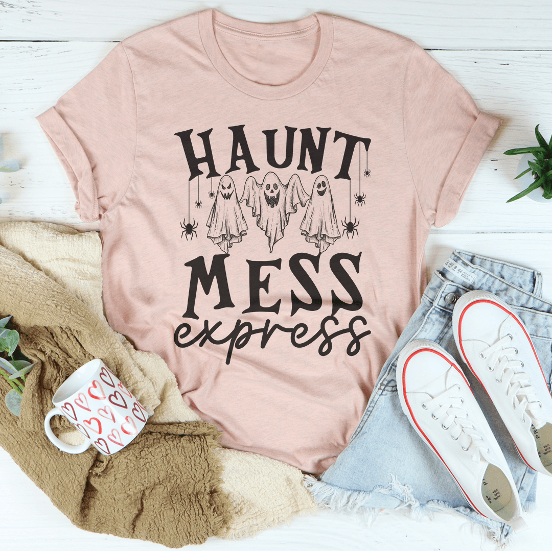 Haunt Mess Express T-Shirt in various colors, showcasing its soft fabric and durable stitching.