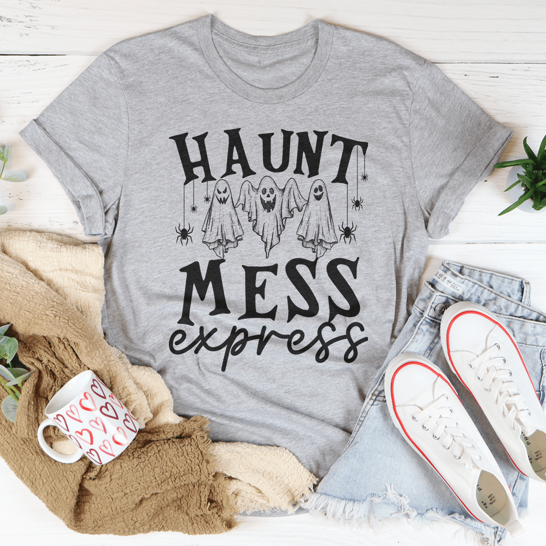 Haunt Mess Express T-Shirt in various colors, showcasing its soft fabric and durable stitching.