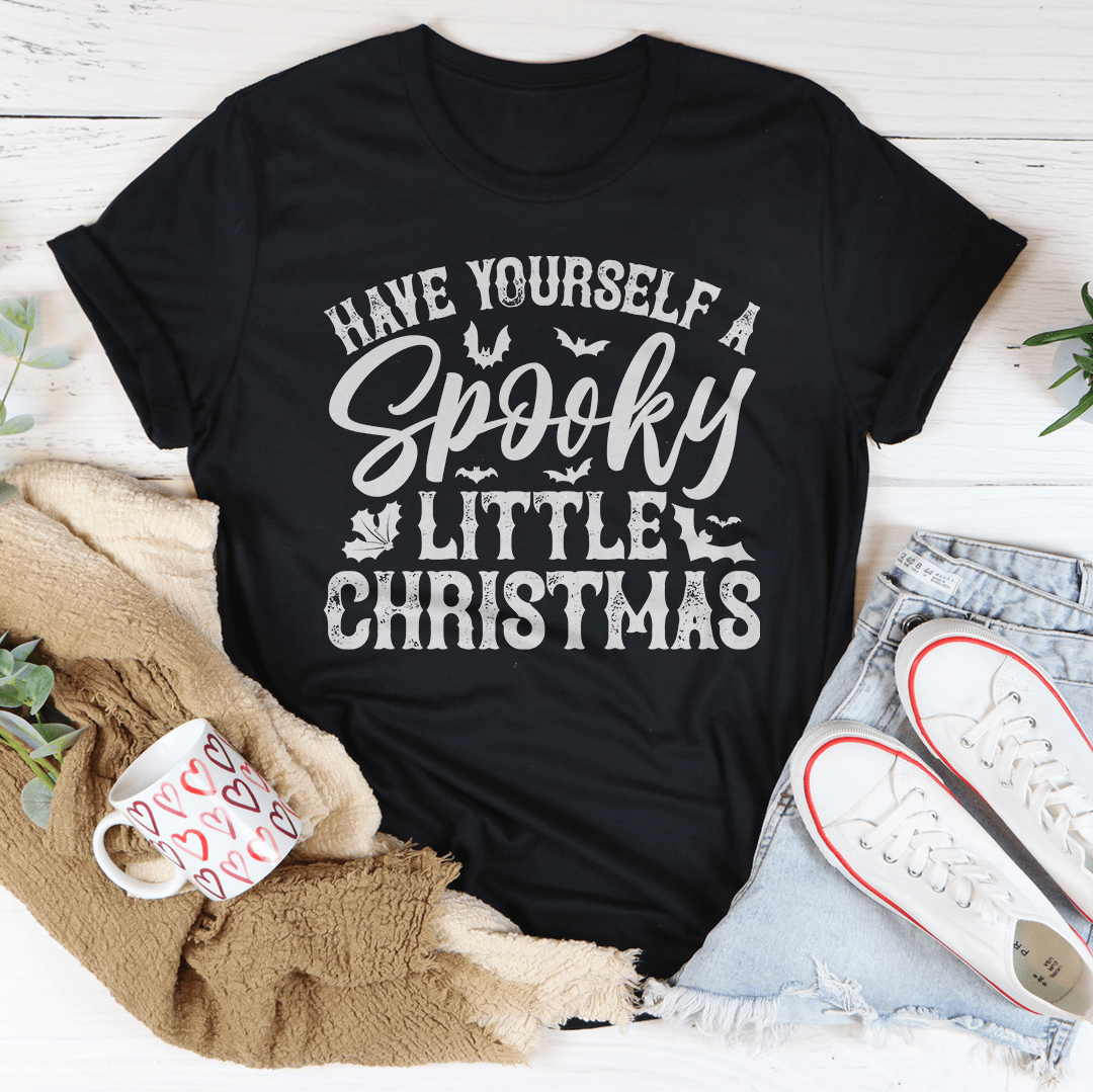 A festive t-shirt featuring a spooky Christmas design, made from soft ring-spun cotton with double stitching for durability.