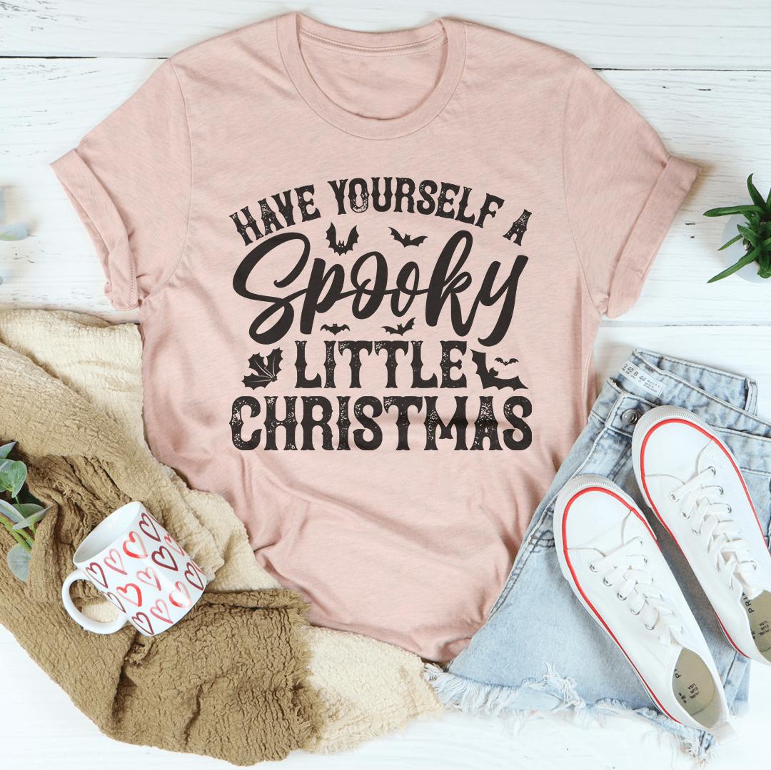 A festive t-shirt featuring a spooky Christmas design, made from soft ring-spun cotton with double stitching for durability.