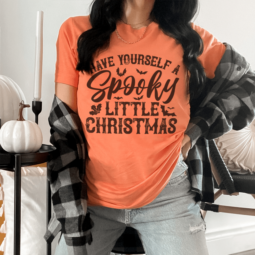 A festive t-shirt featuring a spooky Christmas design, made from soft ring-spun cotton with double stitching for durability.