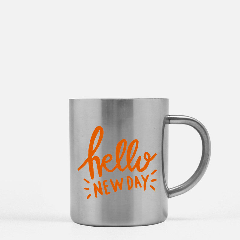 Ceramic mug featuring elegant gold and silver hand lettering, designed for stylish beverage enjoyment.