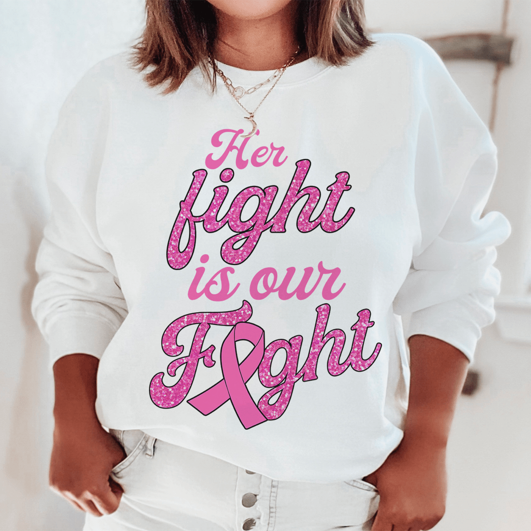 A stylish pair of 'Her Fight Is Our Fight' sweats featuring a cozy fleece lining and adjustable cuffs, designed by top artists.