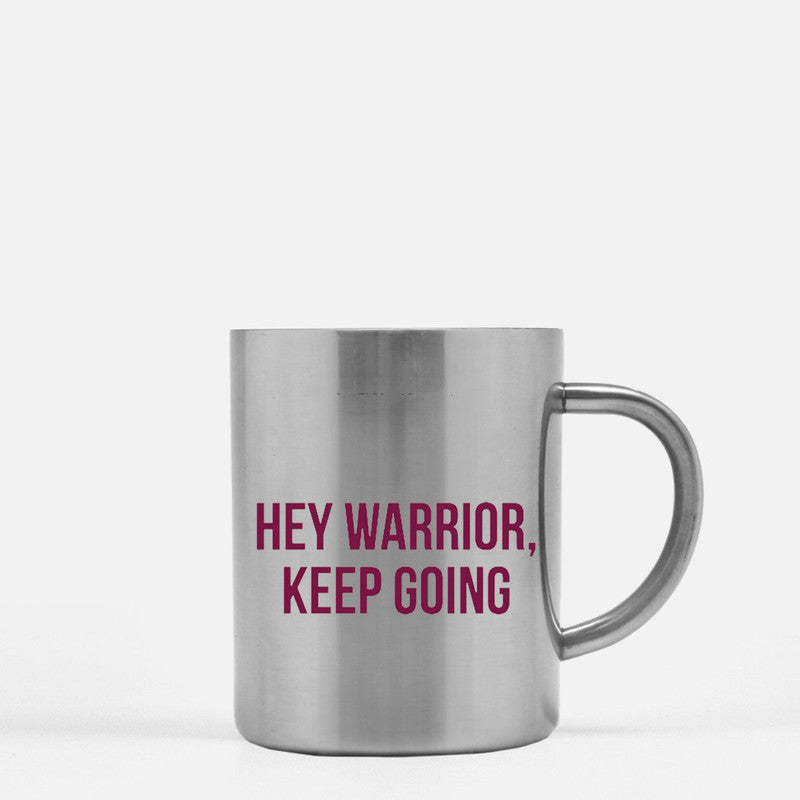 Hey Warrior Keep Going Gold & Silver Mug with motivational design and elegant gold metallic finish.