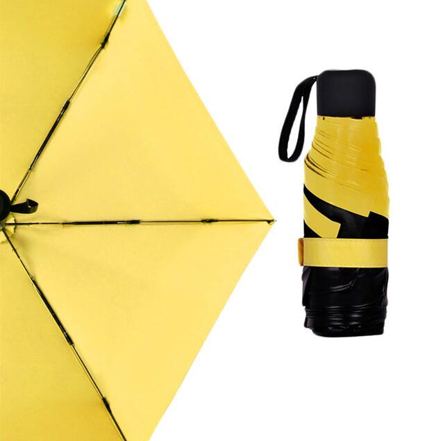 High Quality Mini Pocket Umbrella in various colors including pink, blue, green, yellow, and black, showcasing its compact design.