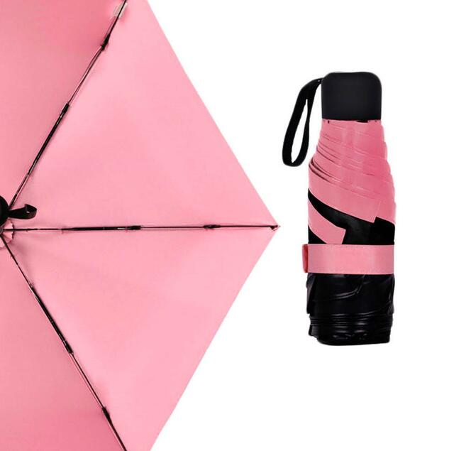 High Quality Mini Pocket Umbrella in various colors including pink, blue, green, yellow, and black, showcasing its compact design.