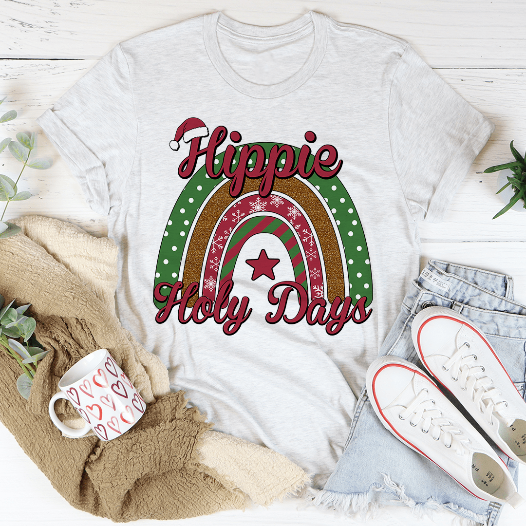 Hippie Holy Days Tee in various colors, showcasing its soft fabric and durable stitching.