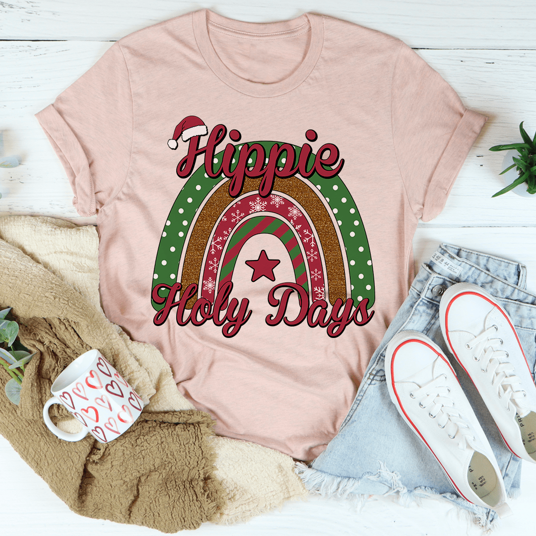 Hippie Holy Days Tee in various colors, showcasing its soft fabric and durable stitching.