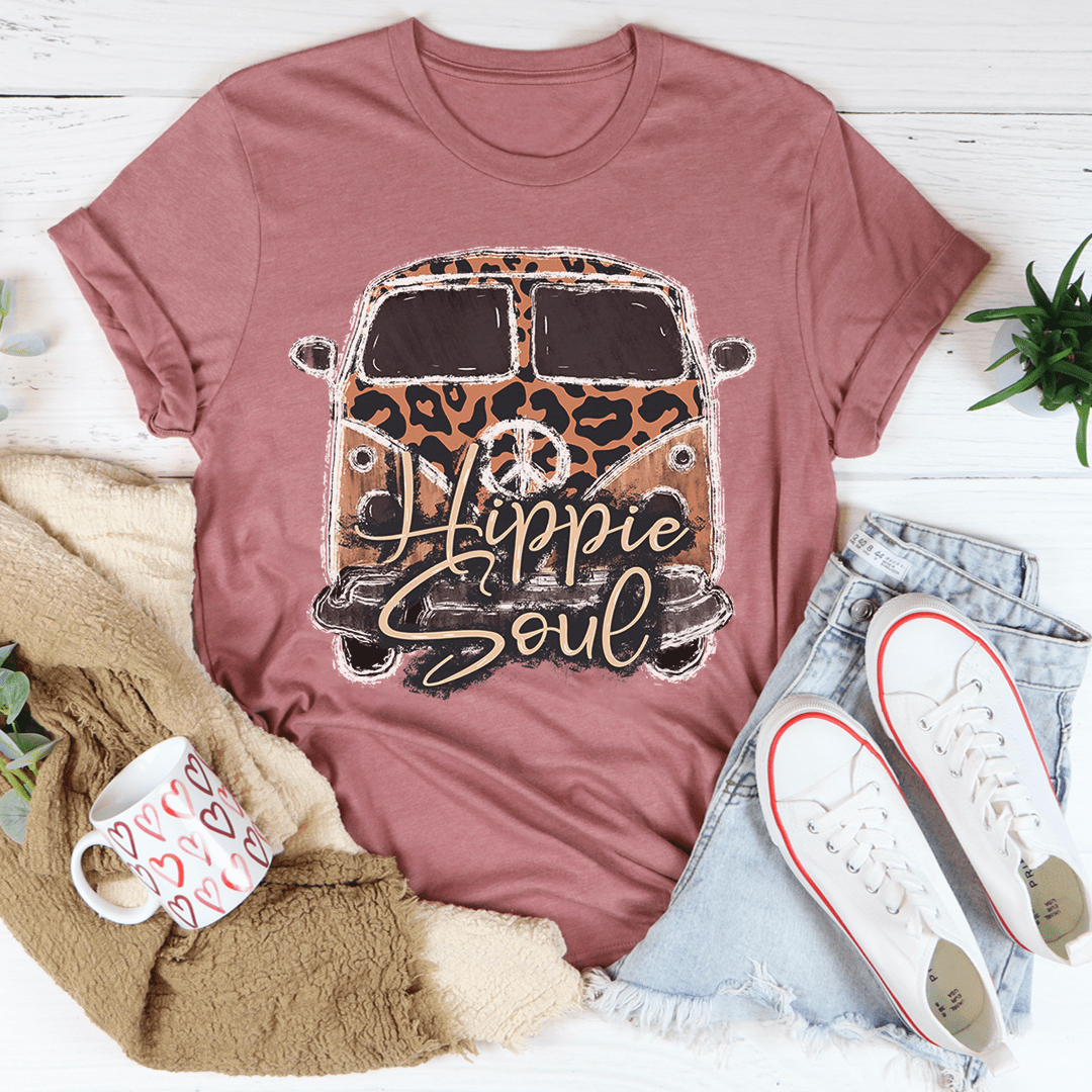 Hippie Soul Leopard T-Shirt featuring a stylish leopard print design, made from soft ring-spun cotton with durable stitching.