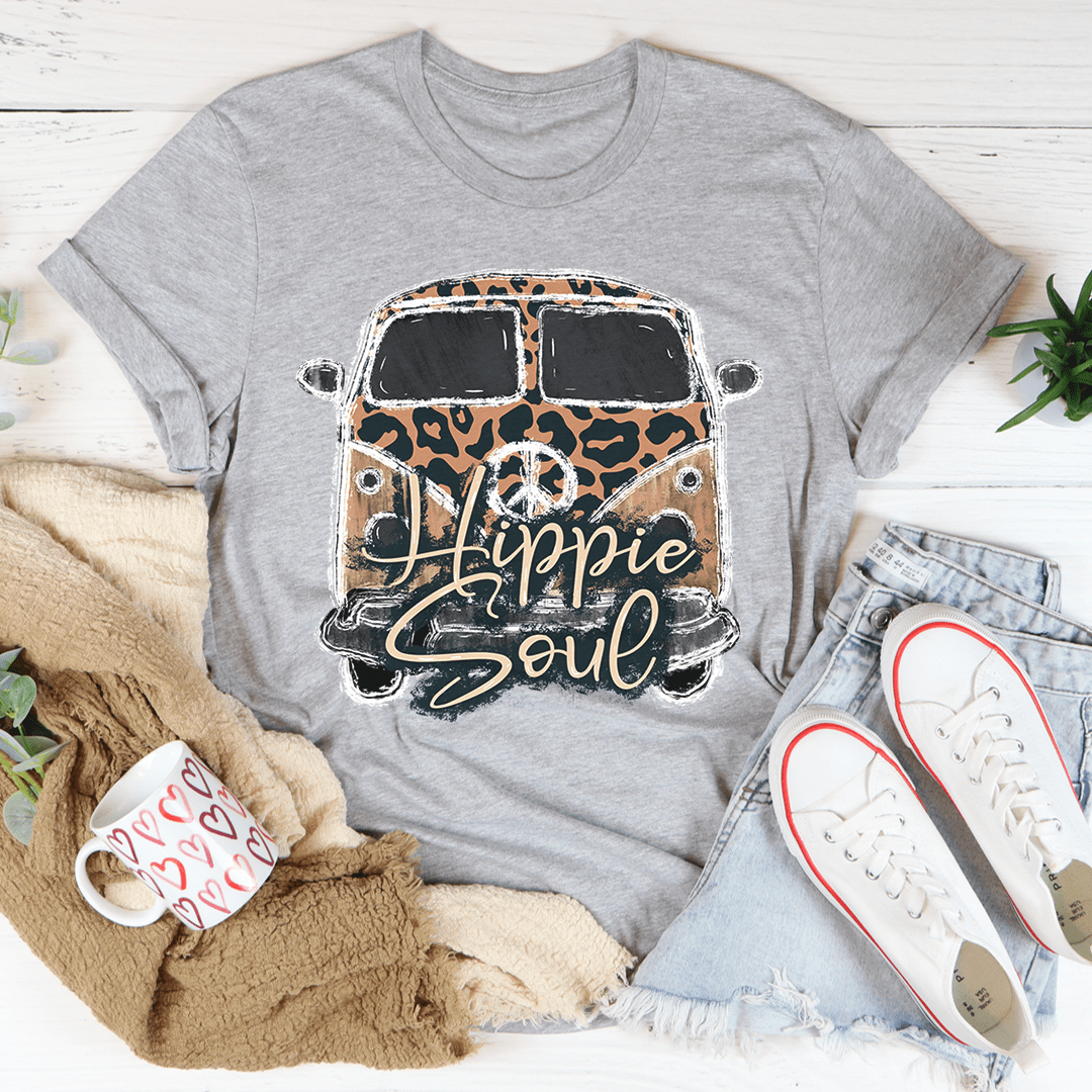 Hippie Soul Leopard T-Shirt featuring a stylish leopard print design, made from soft ring-spun cotton with durable stitching.