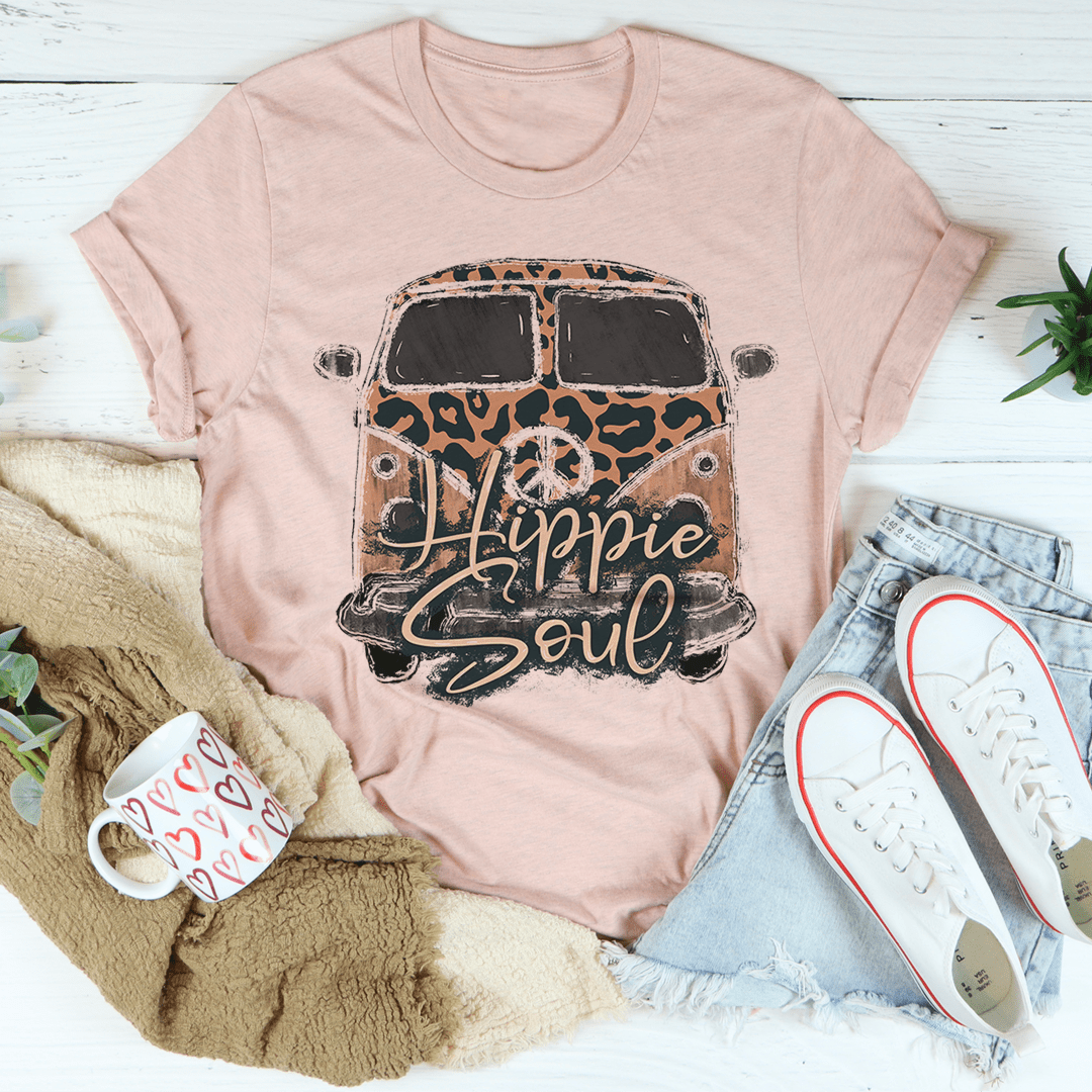 Hippie Soul Leopard T-Shirt featuring a stylish leopard print design, made from soft ring-spun cotton with durable stitching.