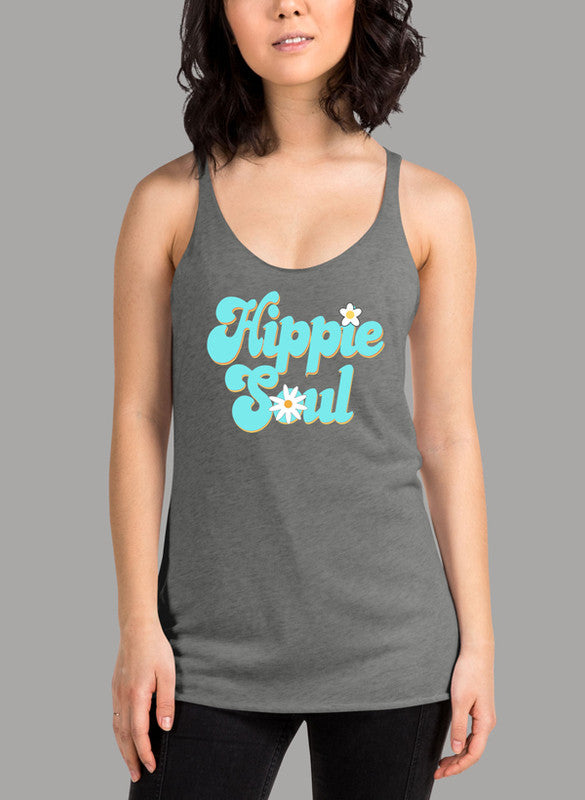 Hippie Soul Women's Tank Top featuring a racer back style and curved back hem in a vibrant color.