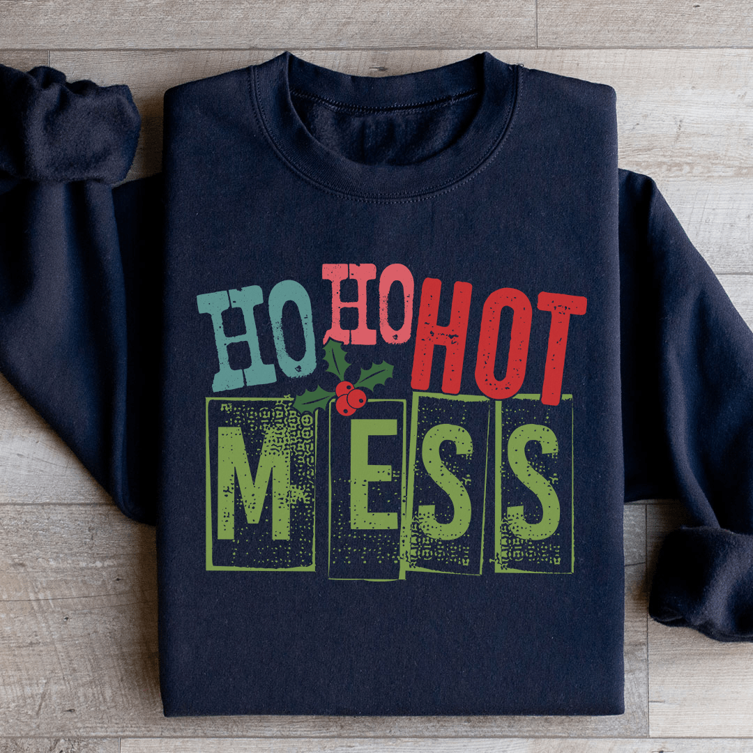 Ho Ho Hot Mess sweats featuring unique designs by top artists, made from warm cotton/poly fleece blend.