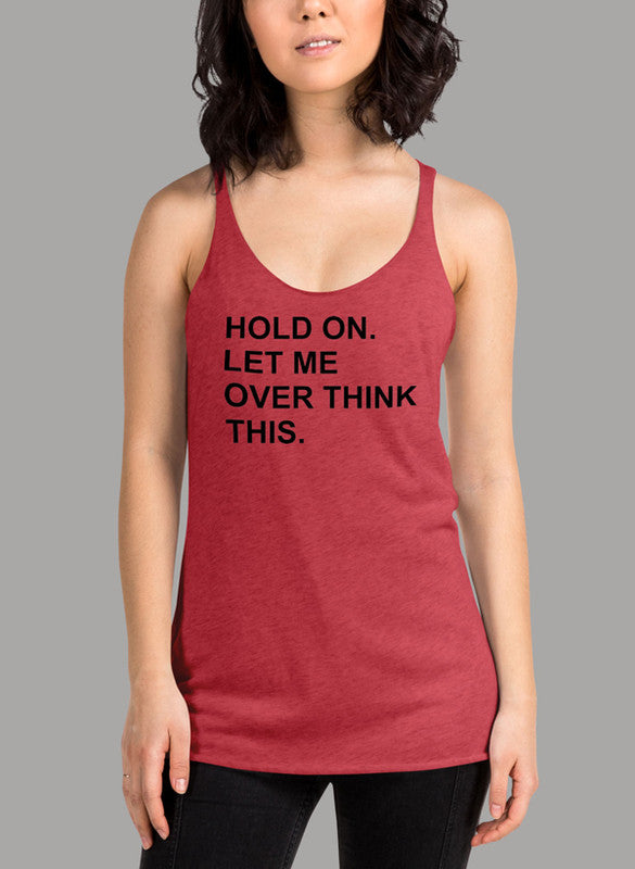 Black women's tank top with racer back style and curved hem, showcasing Neoteric™ fabric for comfort and performance.