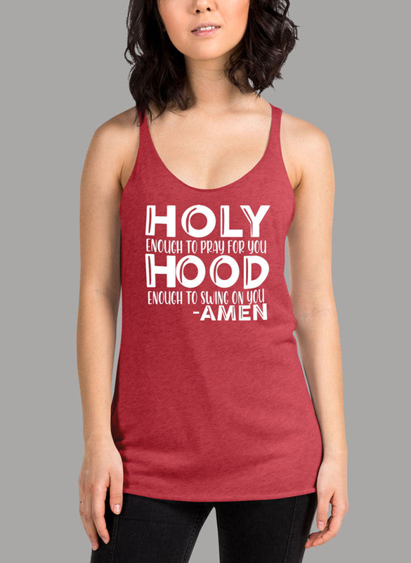 Holy Enough To Pray For You Women's Tank Top featuring a racer back style and curved back hem, made from quick-drying Neoteric™ fabric.