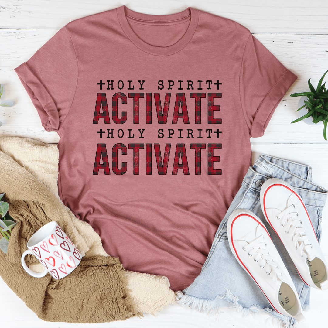 Holy Spirit Activate T-Shirt made from soft ring-spun cotton, featuring double stitching for durability and a stylish design.